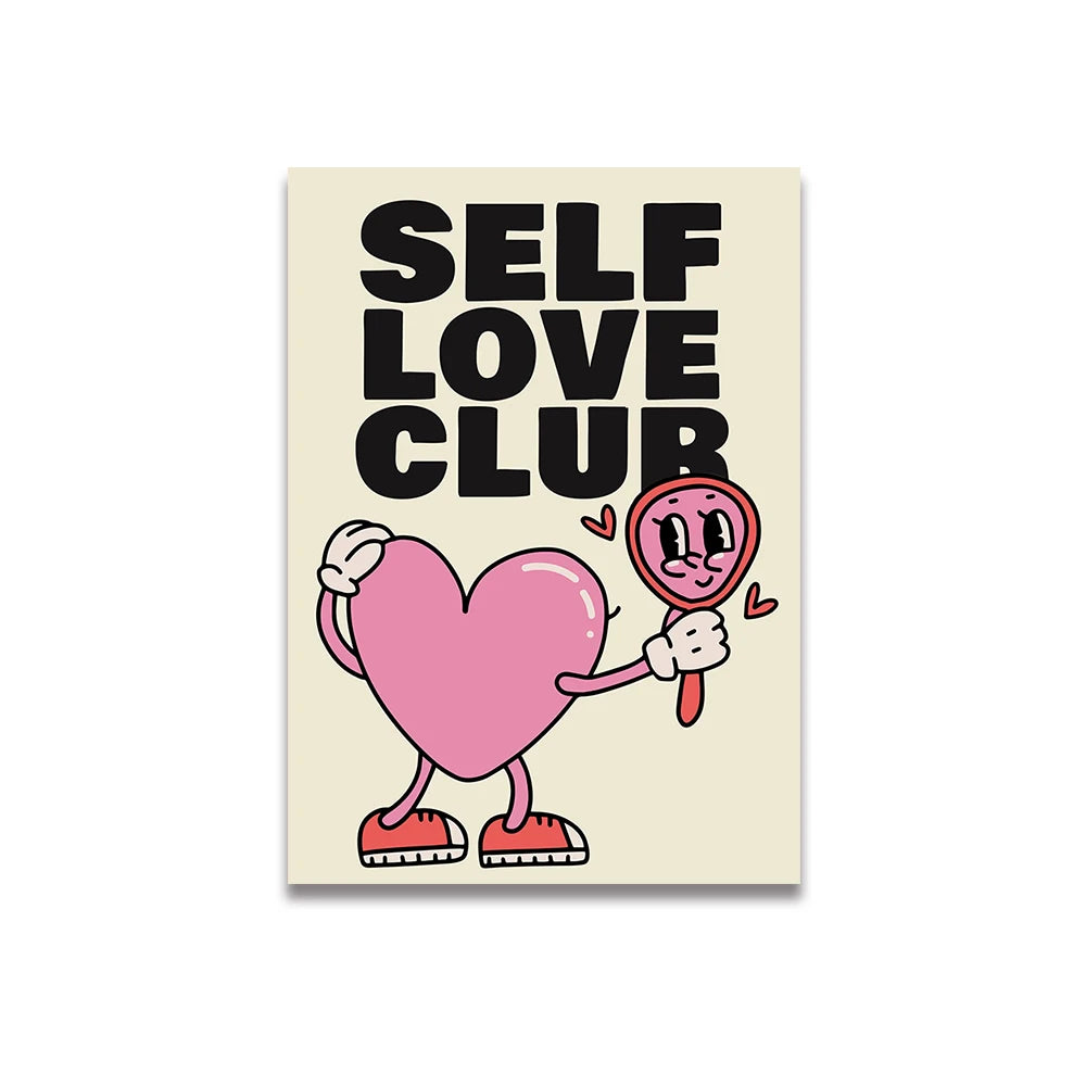 Simplicity Vintage Pink Cartoon Print Canvas Posters Wall Art Poster Home Decor Canvas Print Painting Living Room Bedroom Decor Quick Pick Grocers